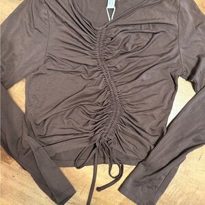 & Other Stories Chocolate Ruched Long Sleeve Top